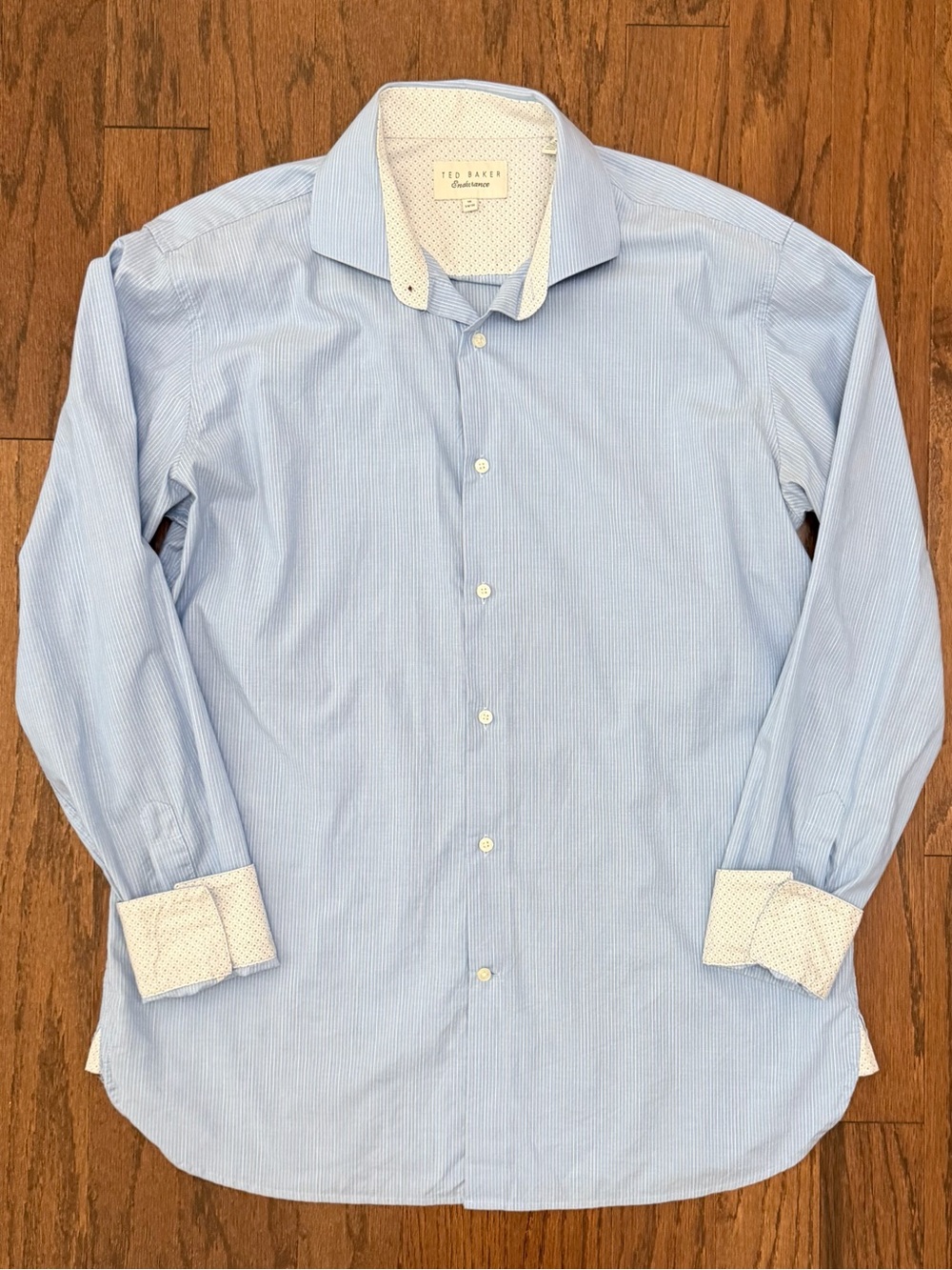 Ted Baker Endurance Blue Pinstripe Men's Dress Shirt Contrast Trim size 16 34/35